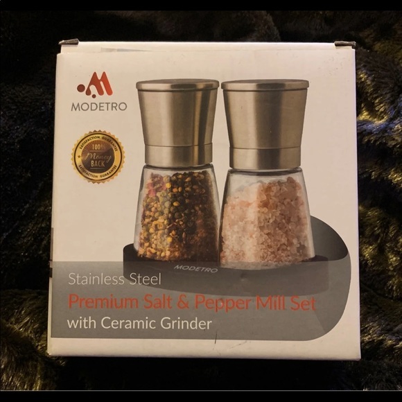Modetro Salt & Pepper Mill Shakers Set Adjustable Grinder Stainless Glass - Picture 8 of 11